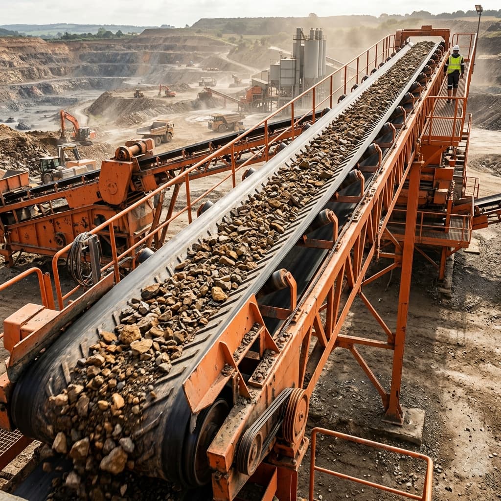 Conveyor Belt Machine Transporting Aggregates